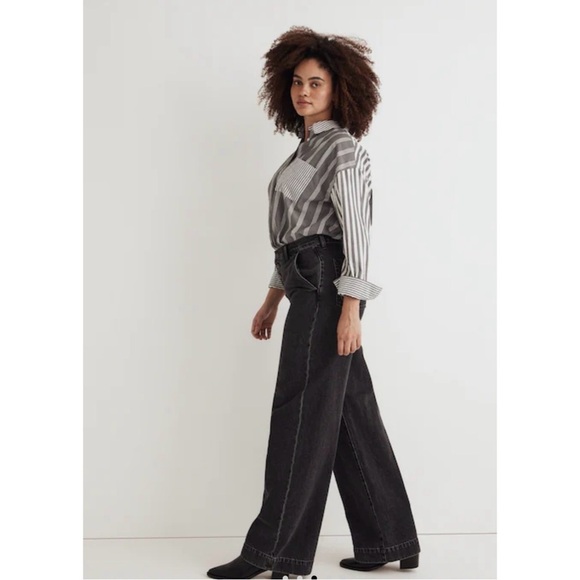 Madewell Cotton Button fly Superwide-Leg Jeans in Washed Black Petite size 31 - Picture 6 of 14